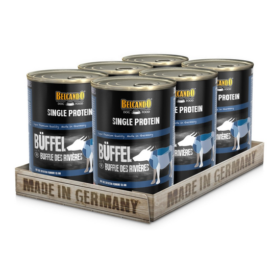 Caja Belcando Perro Lata Single Protein Búfalo Agua X6 Unidades