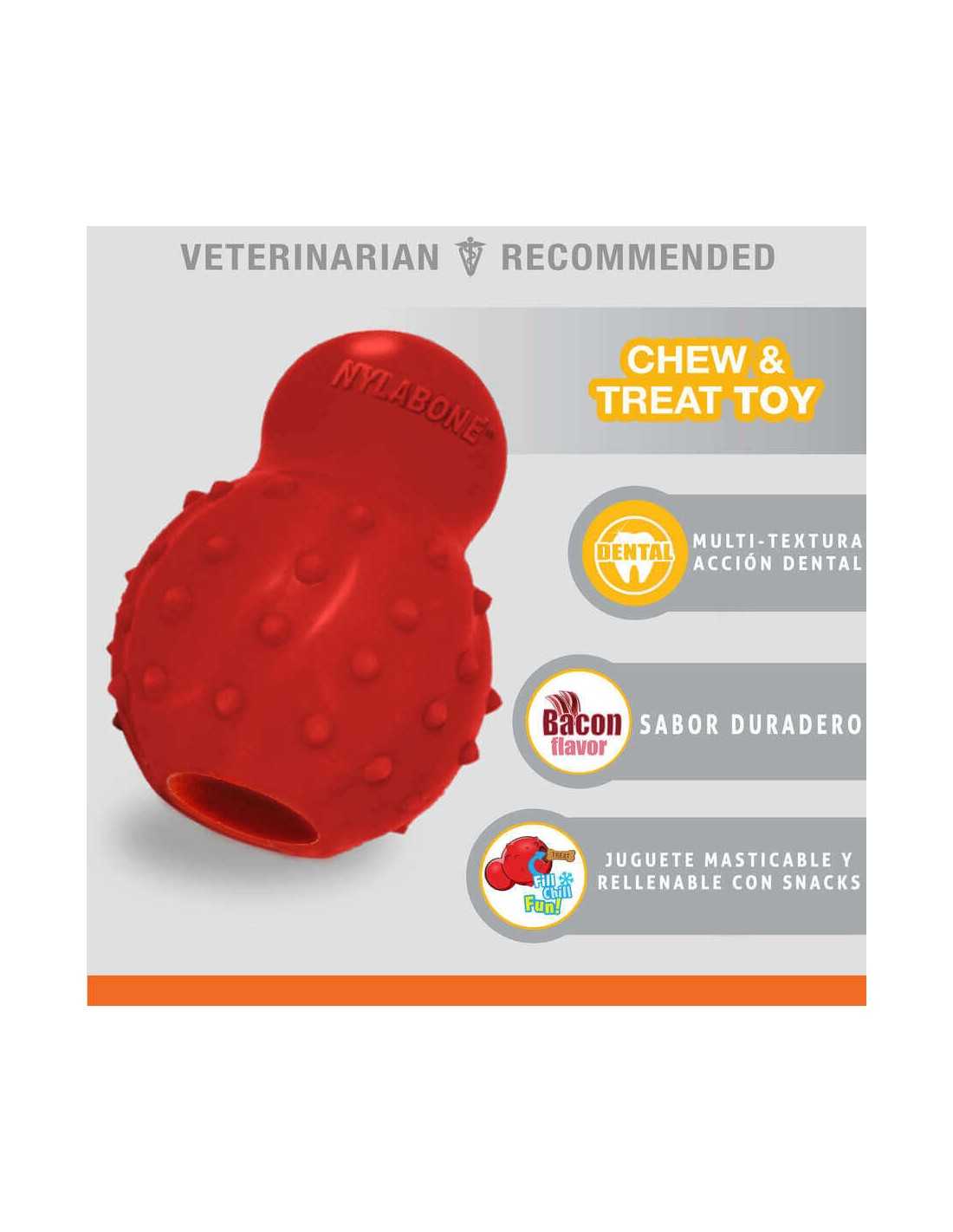 Juguete masticable 3 en 1  Nylabone Strong Chew – rellenable, congelable y con sabor a tocino