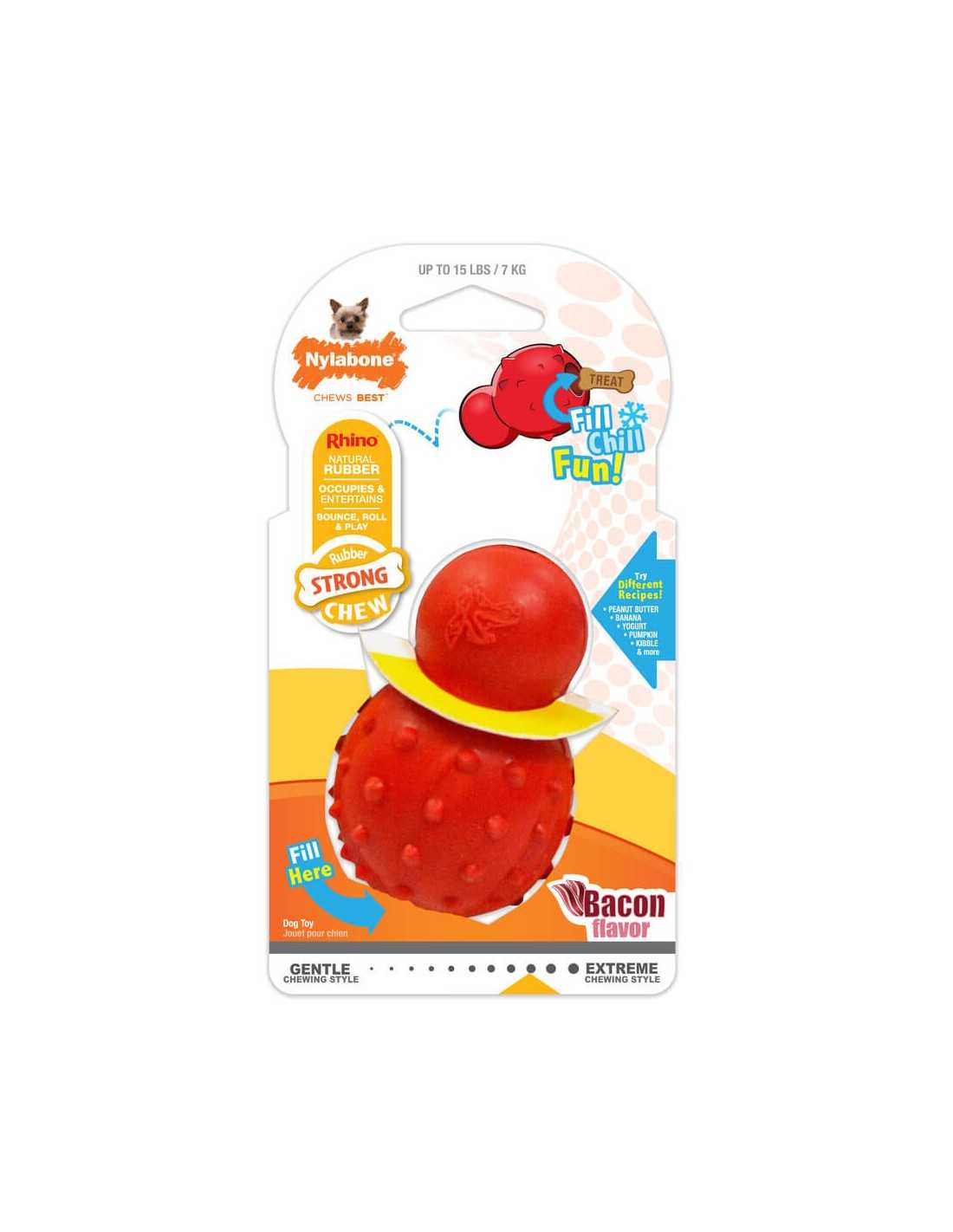 Juguete masticable 3 en 1  Nylabone Strong Chew – rellenable, congelable y con sabor a tocino